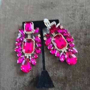 Elegant Clip-On Pink Crystal Drop Earrings